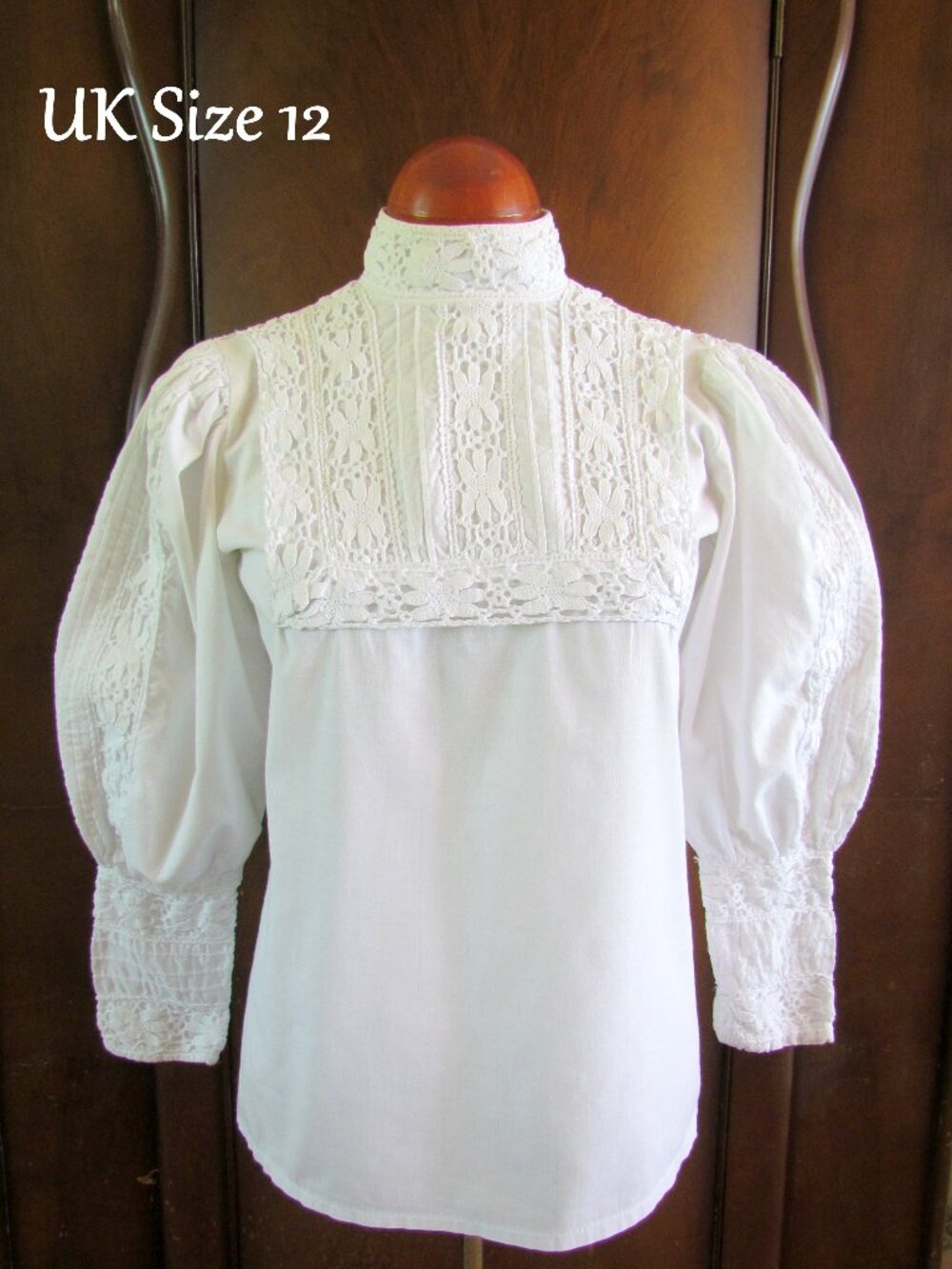 LAURA ASHLEY VICTORIAN BLOUSE, S, VINTAGE COTTON LACE, GIBSON GIRL PUFFED SLEEVE - Picture 2 of 9